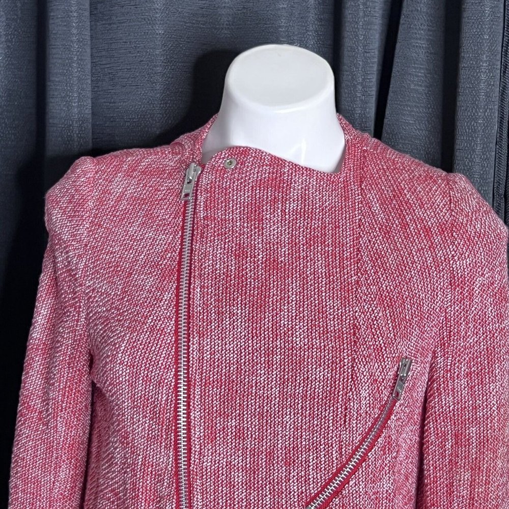 Vintage Belaire Red White Tweed Zip Up Sweater Coat  Metal Zippers Pockets S - Picture 9 of 12